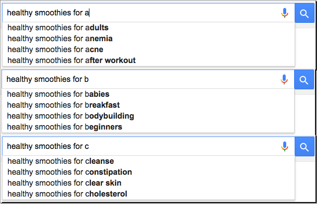 google instant searches food keywords