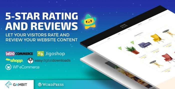 A brochure for the 5-Star plugin along with the icons of its partners, including WooCommerce, Jigoshop, WP eCommerce, and a few others.
