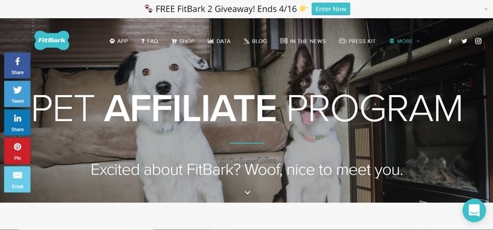screenshot of the affiliate sign up page for FitBark