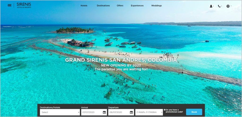 Sirenis酒店及度假村网页截图