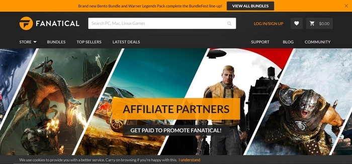 screenshot of the affiliate sign up page for Fanatical