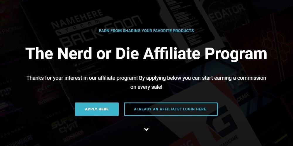 nerd or die affiliate program sign up page