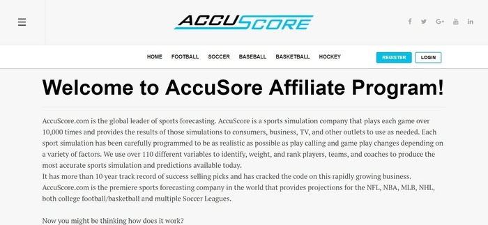 screenshot of the affiliate sign up page for AccuScore