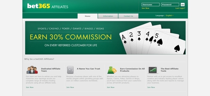 screenshot of the affiliate sign up page for Bet365