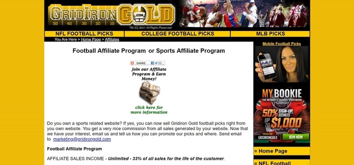 screenshot of the affiliate sign up page for Gridiron Gold