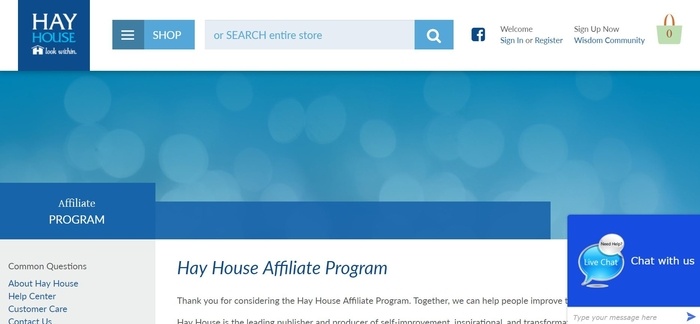 screenshot of the affiliate sign up page for Hay House