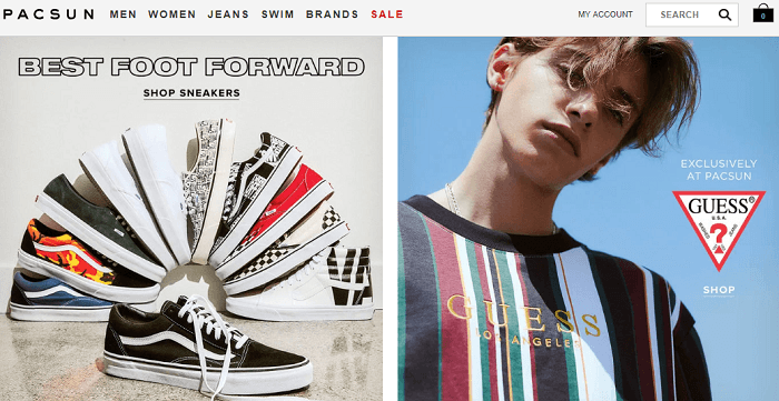 screenshot of the PacSun Home Page
