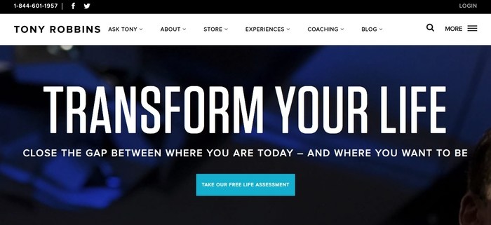 screenshot of the affiliate sign up page for Tony Robbins