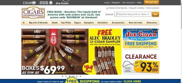 screenshot of the affiliate sign up page for Cigars International