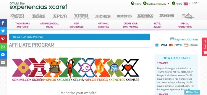 Experiencias Xcaret的会员注册页面截图