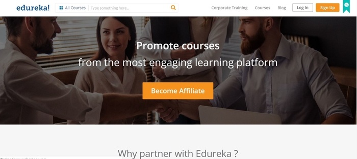 screenshot of the affiliate sign up page for Edureka