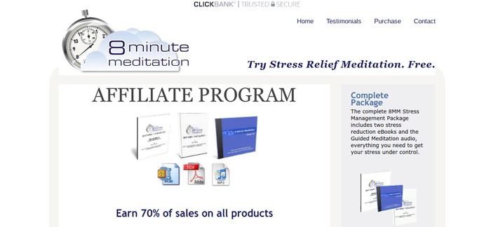 screenshot of the affiliate sign up page for 8 Minute Meditation