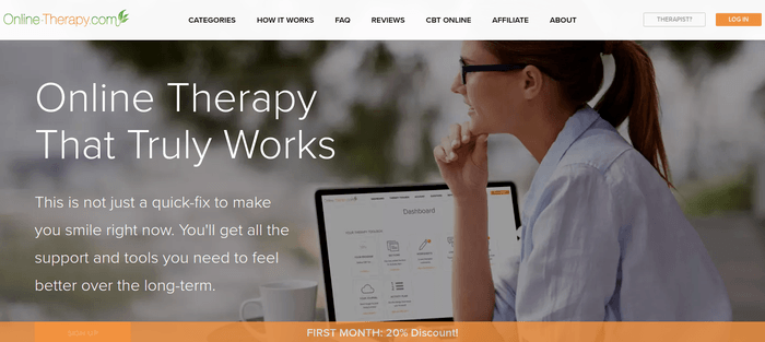 screenshot of the affiliate sign up page for Online Therapy