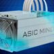 Bitcoin ASIC Miner With Blue Grid Background