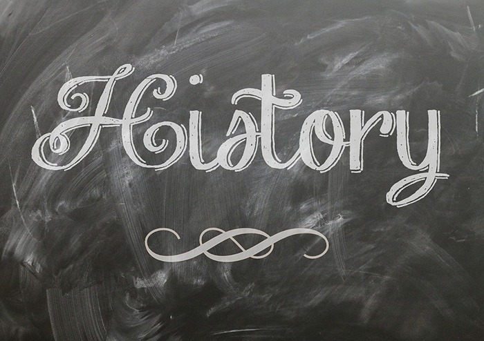 The word 'history' written on a chalkboard as an example of jobs for history majors