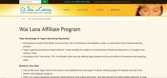 screenshot of the affiliate sign up page for Wai Lana