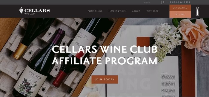 screenshot of the affiliate sign up page for Cellars Wine Club