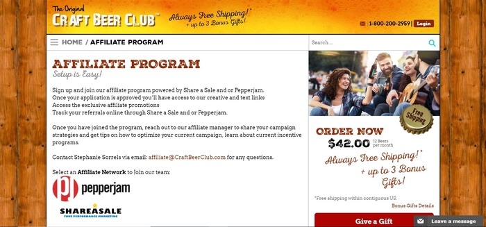 screenshot of the affiliate sign up page for Craft Beer Club