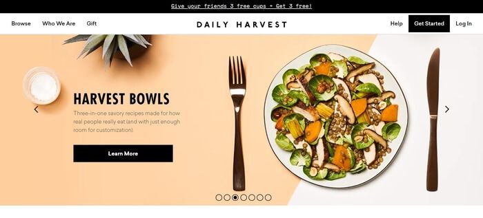 screenshot of the affiliate sign up page for Daily Harvest