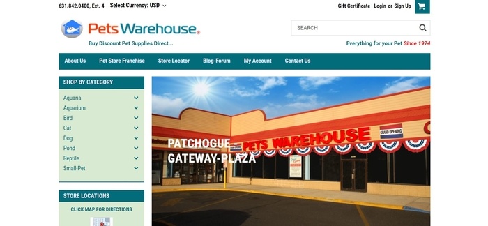 screenshot of the affiliate sign up page for Pets Warehouse
