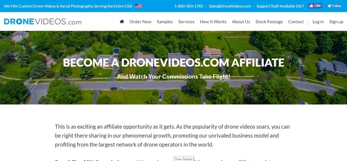 screenshot of the affiliate sign up page for DroneVideos.com