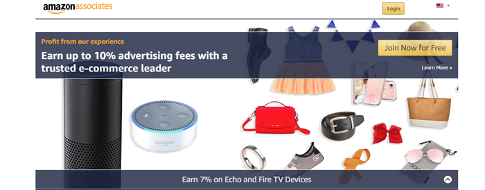 亚马逊联合公司网站截图，展示了该公司的一系列时尚单品，以及他们的Echo产品。