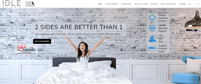 IDLE Sleep网站截图，显示一名女子在明亮的公寓里醒来并伸展身体。