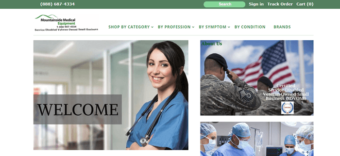山腰医疗设备公司网站截图显示，一名护士在医院，一些士兵向滑梯敬礼，外科医生在手术室。