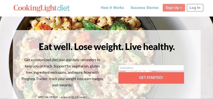 screenshot of the affiliate sign up page for Cooking Light Diet