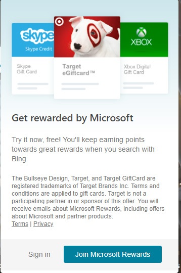 Bing Rewards Popup