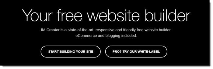 IM创造者网站显示黑色背景与白色文字和两个按钮