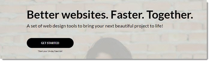 Ucraft网站截图，显示了砖墙的背景和关于更好的网站的文字