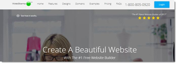 WebStarts网站截图，显示一间开放的白色房间和一位戴眼镜的金发女子