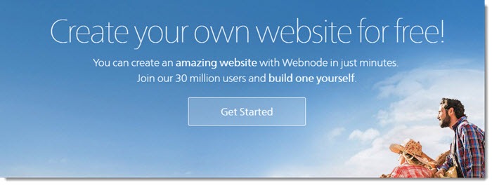 Webnode网站截图，右下角是蓝天白云和一家人