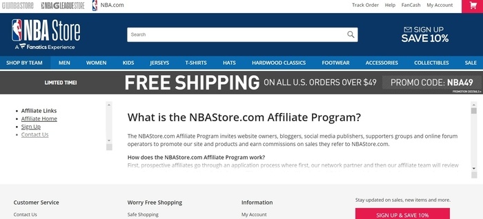 NBAStore.com会员注册页面截图
