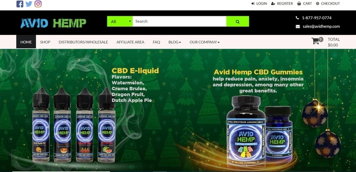 screenshot of the affiliate sign up page for Avid Hemp