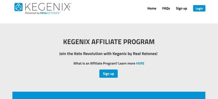 screenshot of the affiliate sign up page for Kegenix