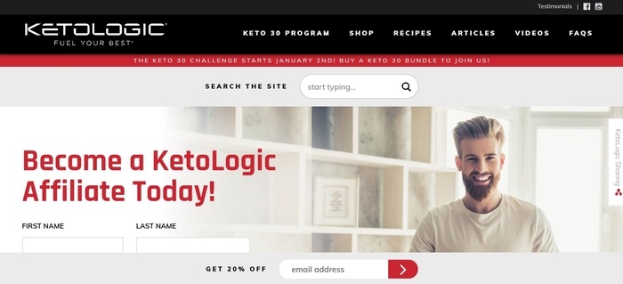 screenshot of the affiliate sign up page for KetoLogic