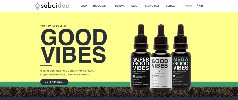 sabaidee home page with cbd products