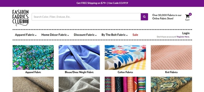 Fashion Fabrics Club会员注册页面截图