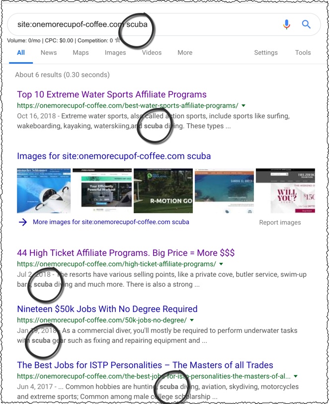 use google to search site for keywords