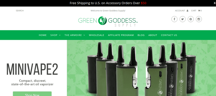 screenshot of the affiliate sign up page for Green Goddess Supply