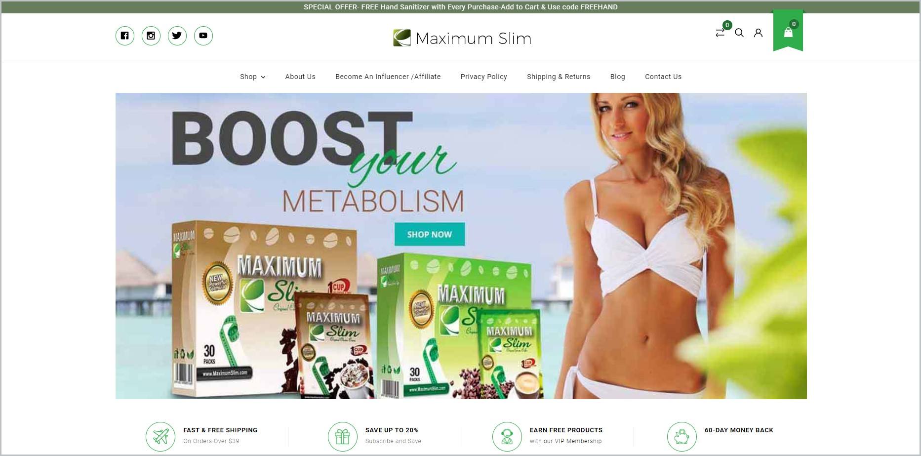 screenshot of MAXIMUM Slim homepage