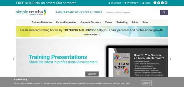 This screenshot of the home page for Simple Truths shows a possible training presentation with a beige background and teal and yellow accents.