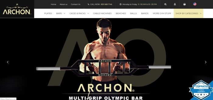 This screenshot of the home page for Archon shows a man holding an olympic bar in front of a black background.