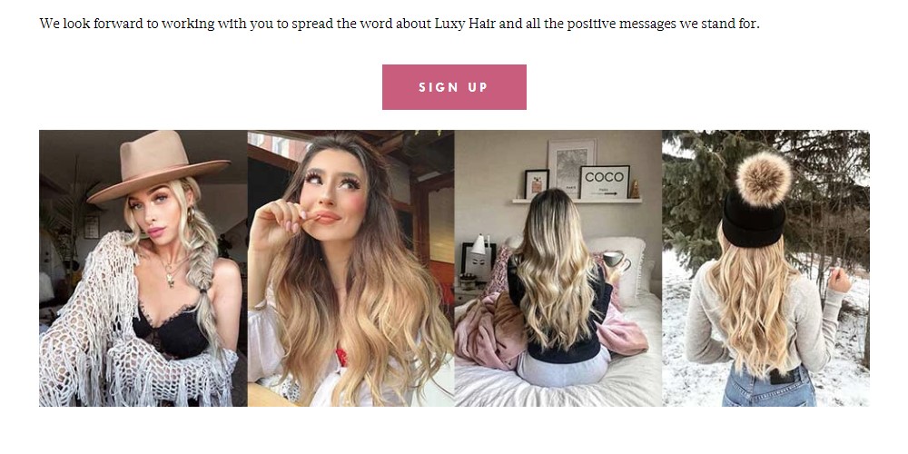 Luxy Hair affiliate sign up page