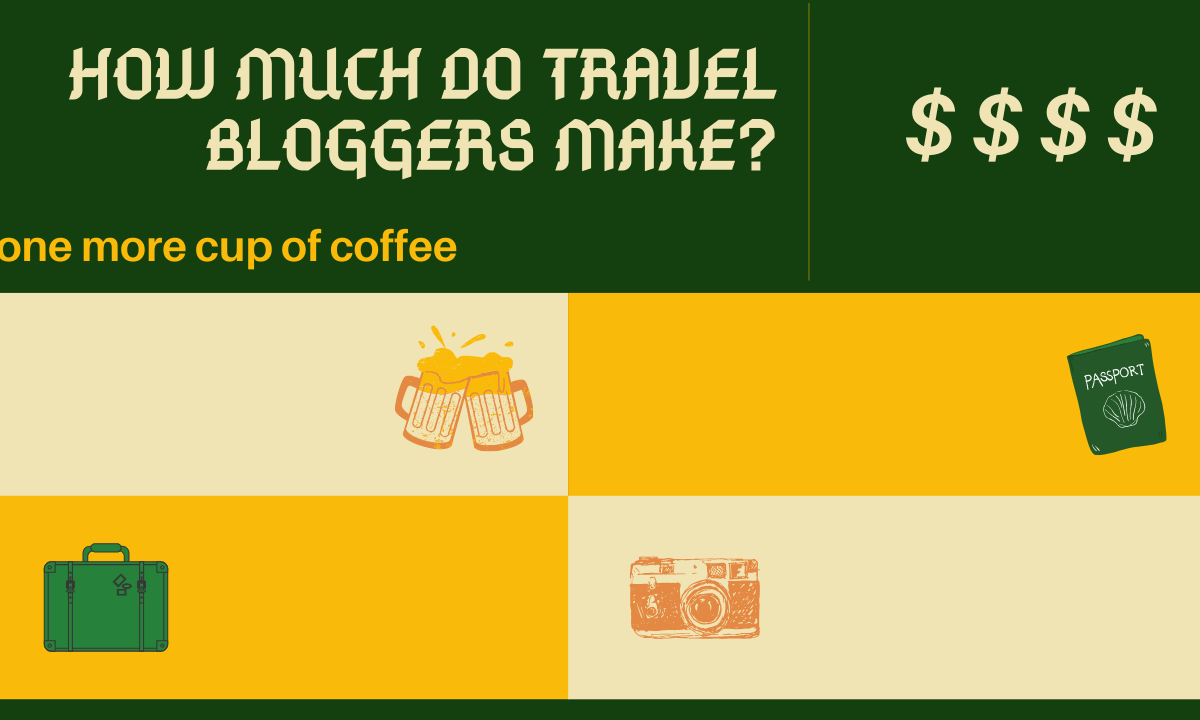 how much do travel bloggers make featured image in green and yellow with travel graphics
