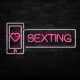sexting sign in neon with pink text and white outline