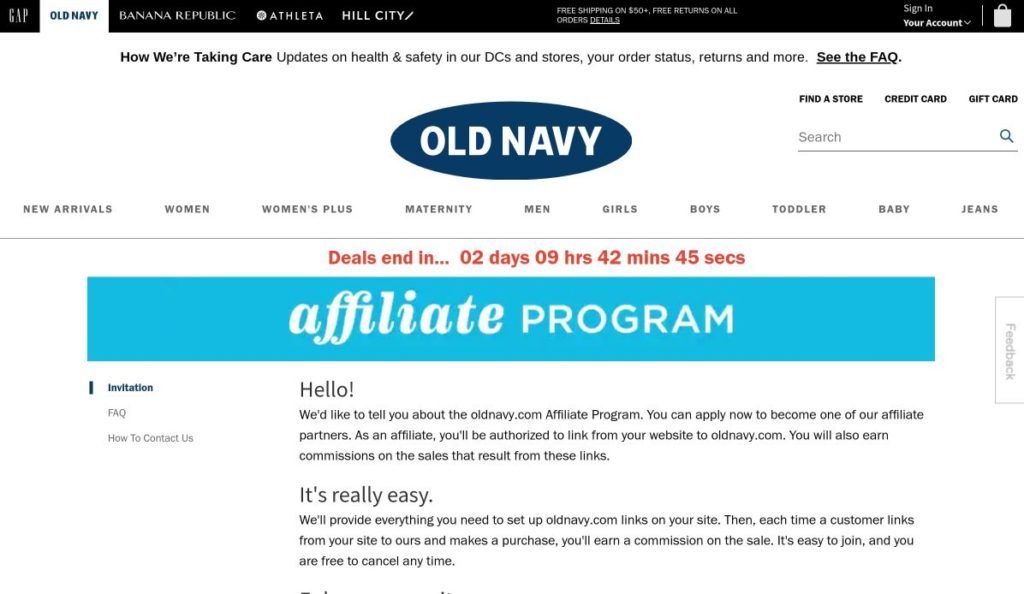 old navy affiliate program screenshot