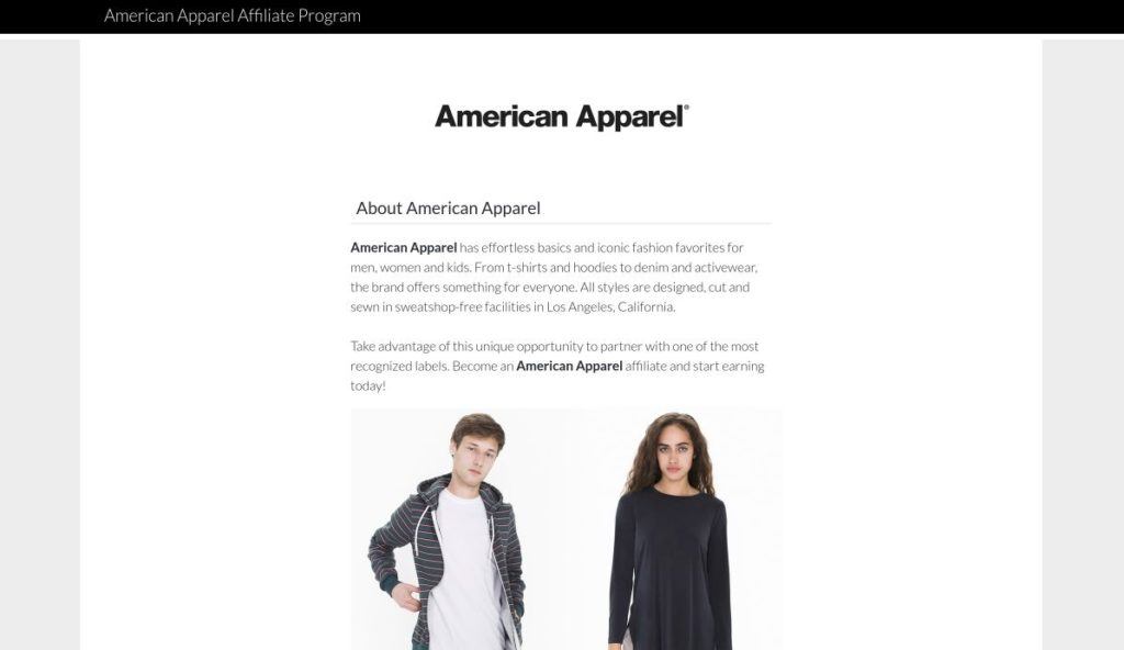 american apparel affiliate program screenshot